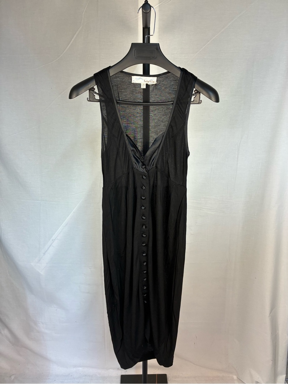 Interlud Black Corset Bodice Button Front Silk/Modal Dress M